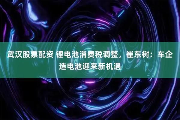 武汉股票配资 锂电池消费税调整，崔东树：车企造电池迎来新机遇
